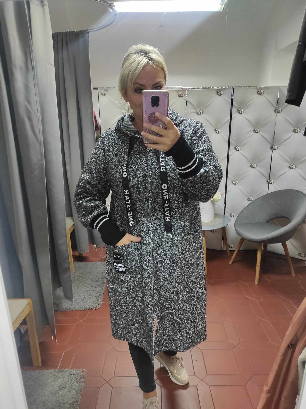 Dámský PLUS SIZE kabát tmavě šedý