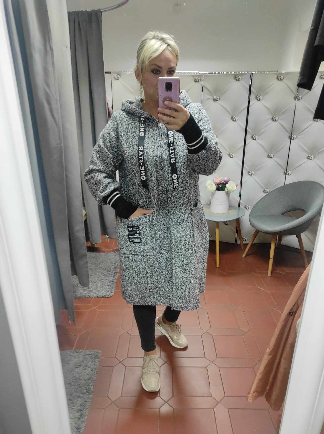 Dámský PLUS SIZE kabát světle šedý