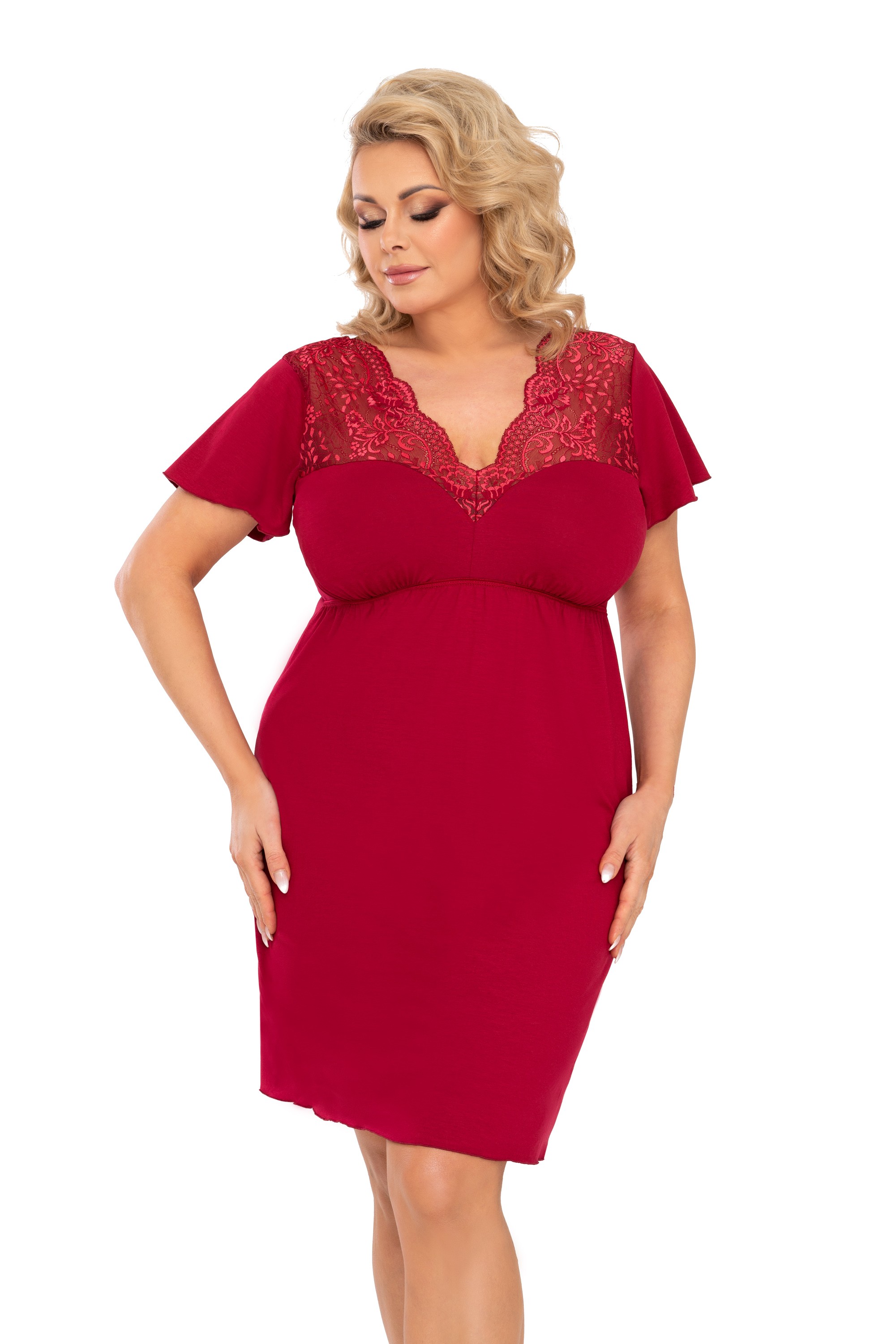 Luxusní dámská noční košilka DORIS PLUS SIZE vínová