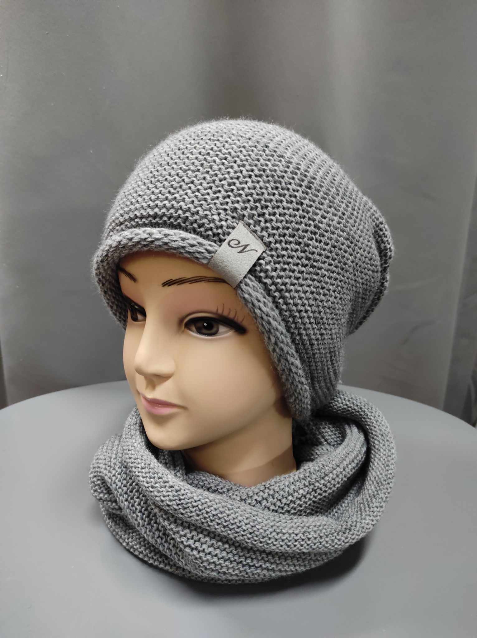 Dámský set čepice+tunel šedý