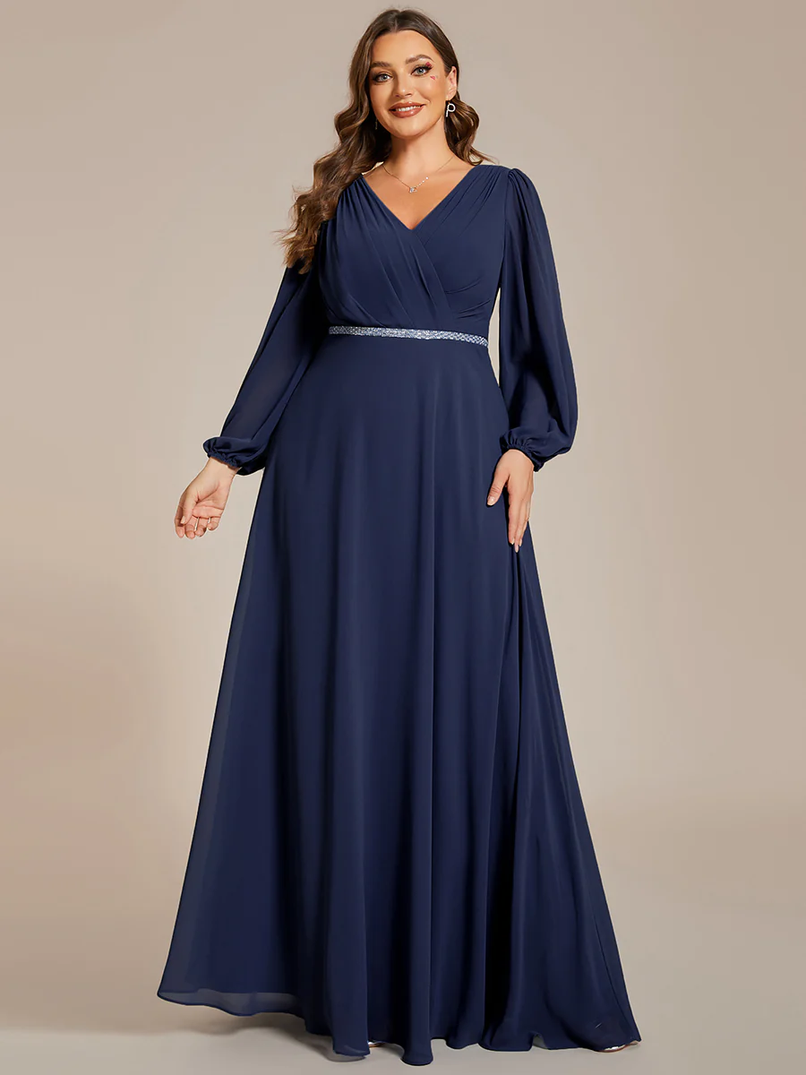 Dlouhé šifonové PLUS SIZE šaty MARIBOR tmavě modré