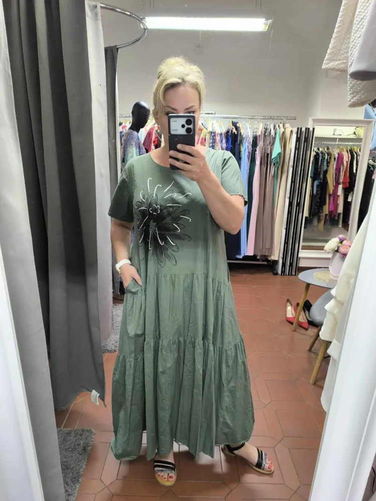 Dlouhé bavlněné PLUS SIZE šaty khaki