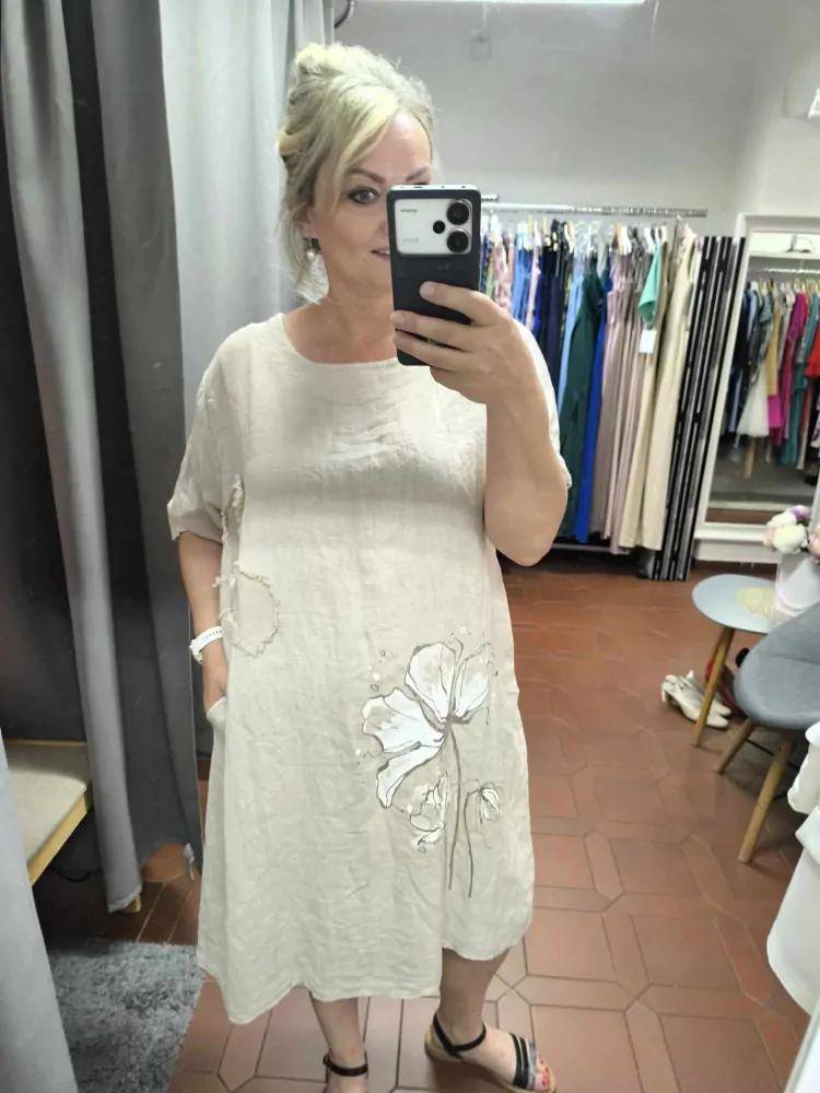 Lněné PLUS SIZE šaty béžové