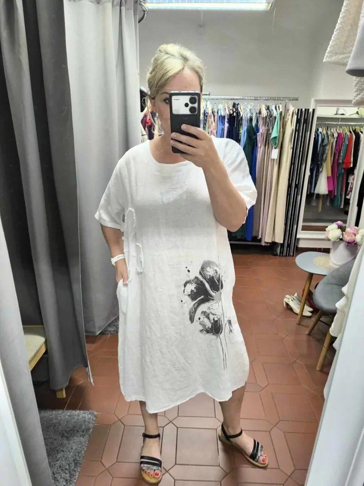 Lněné PLUS SIZE šaty bílé
