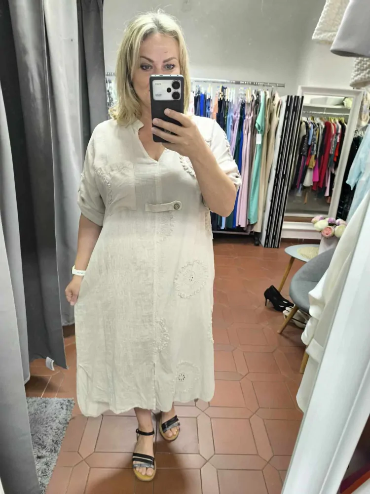 Lněné PLUS SIZE šaty béžové
