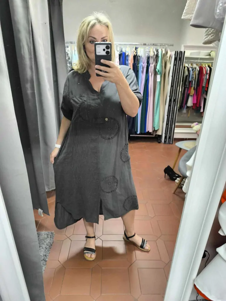 Lněné PLUS SIZE šaty šedá