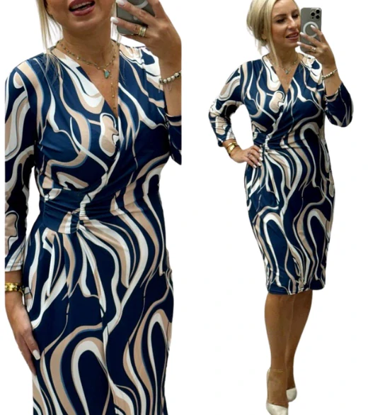 Elegantní dámské šaty AMANDA modrobéžové