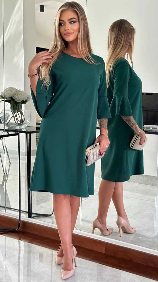 Dámské šaty SANDRA áčkového střihu lahvově zelené