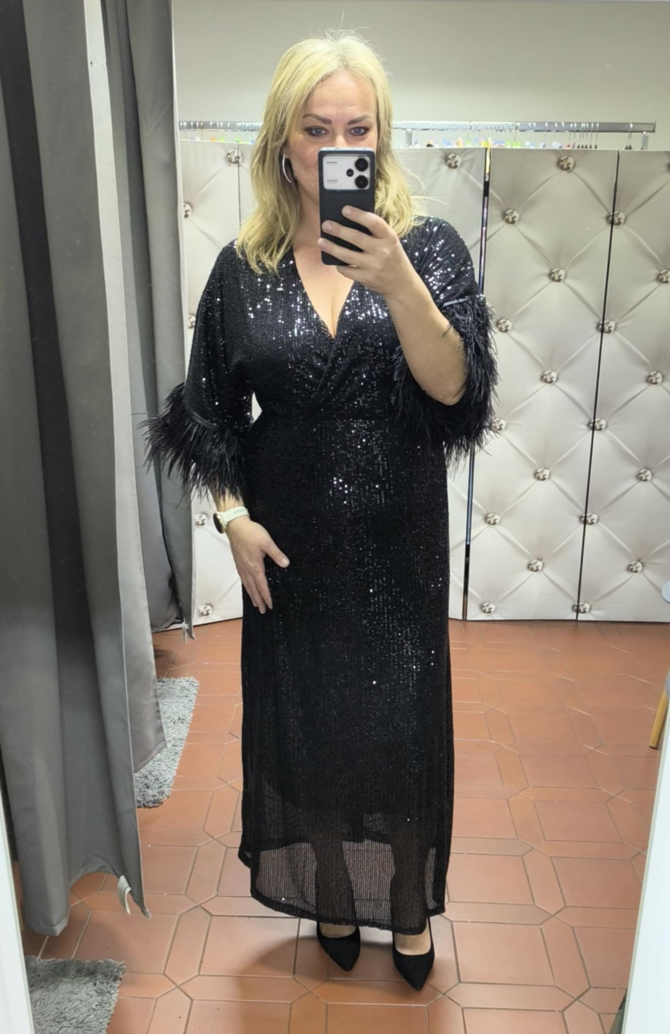 Dlouhé flitrové PLUS SIZE šaty RADKA černé