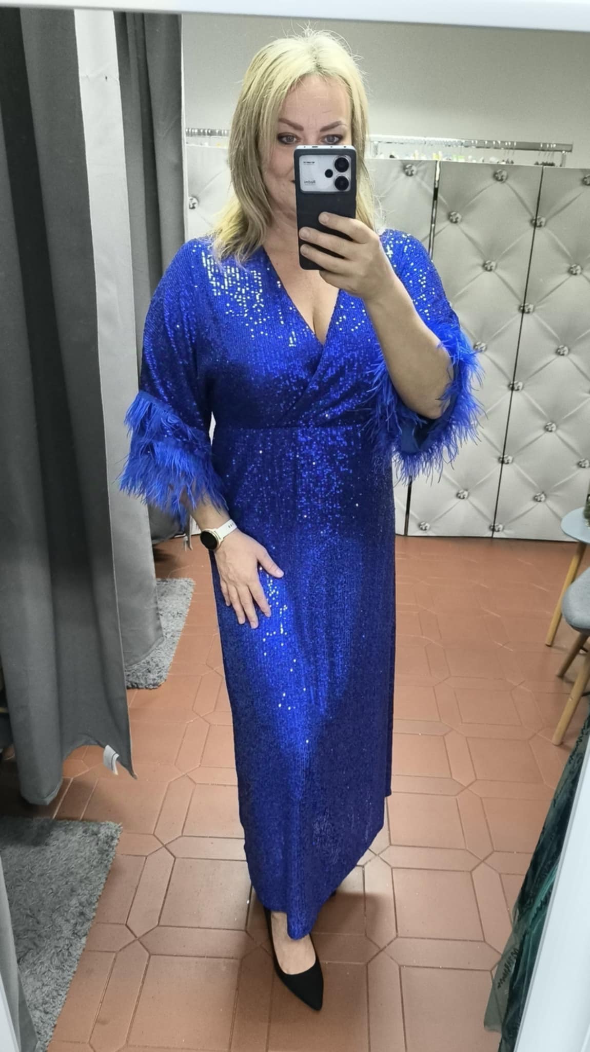 Dlouhé flitrové PLUS SIZE šaty RADKA modré