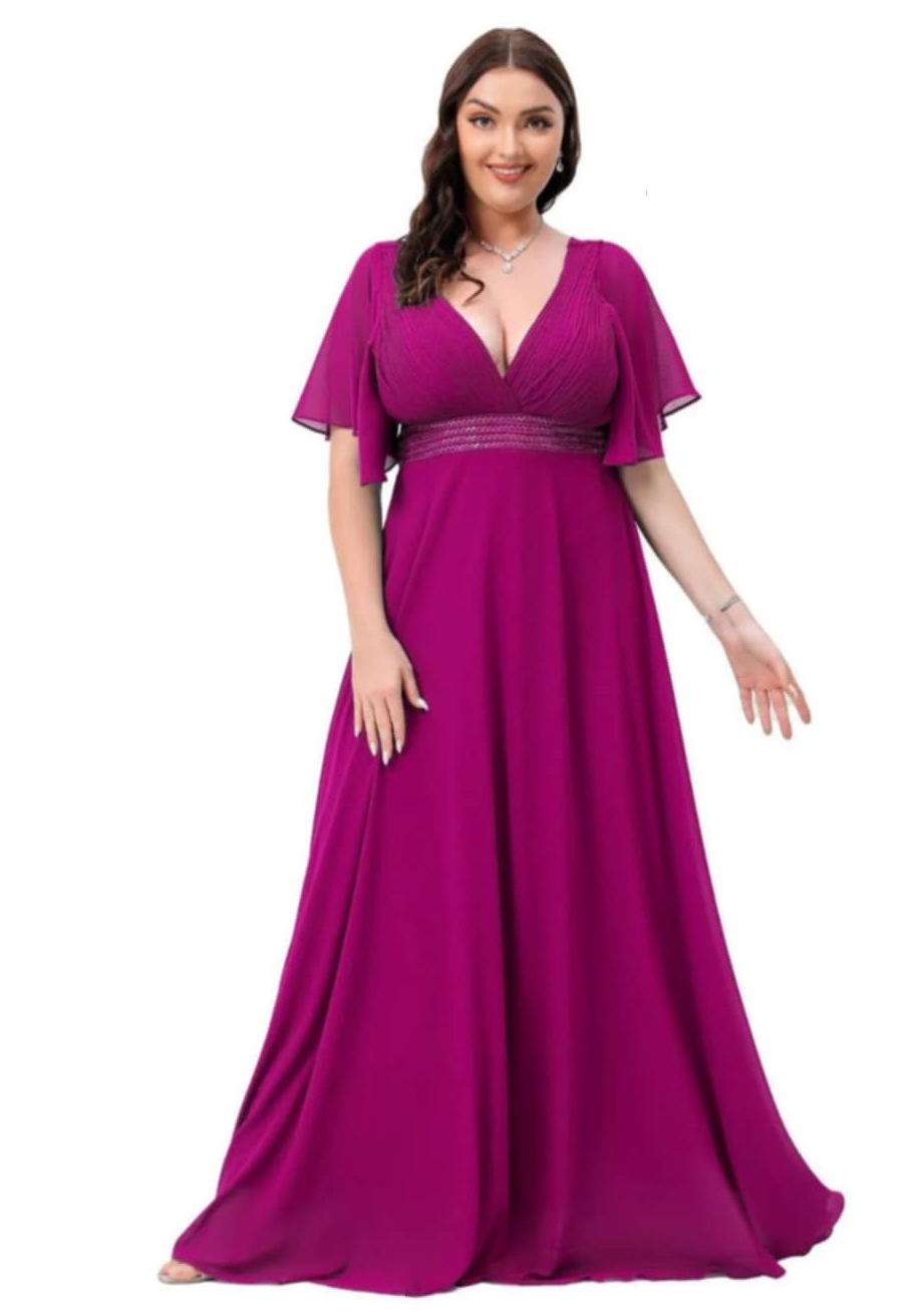 Dlouhé šifonové PLUS SIZE šaty LISA fuchsiové