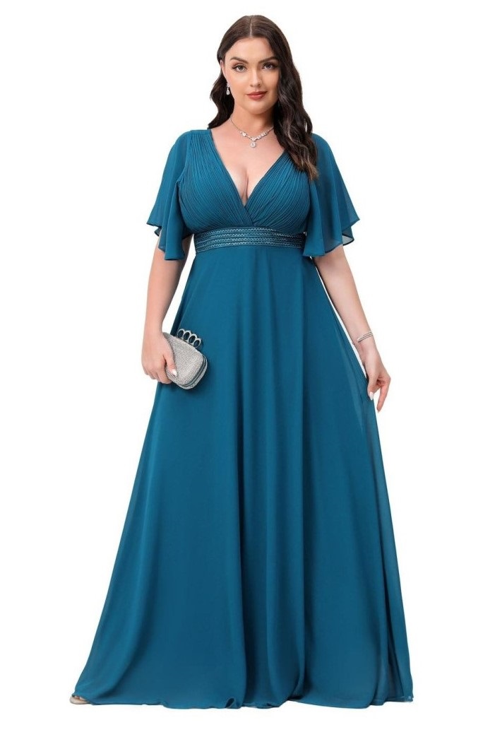 Dlouhé šifonové PLUS SIZE šaty LISA tyrkysové