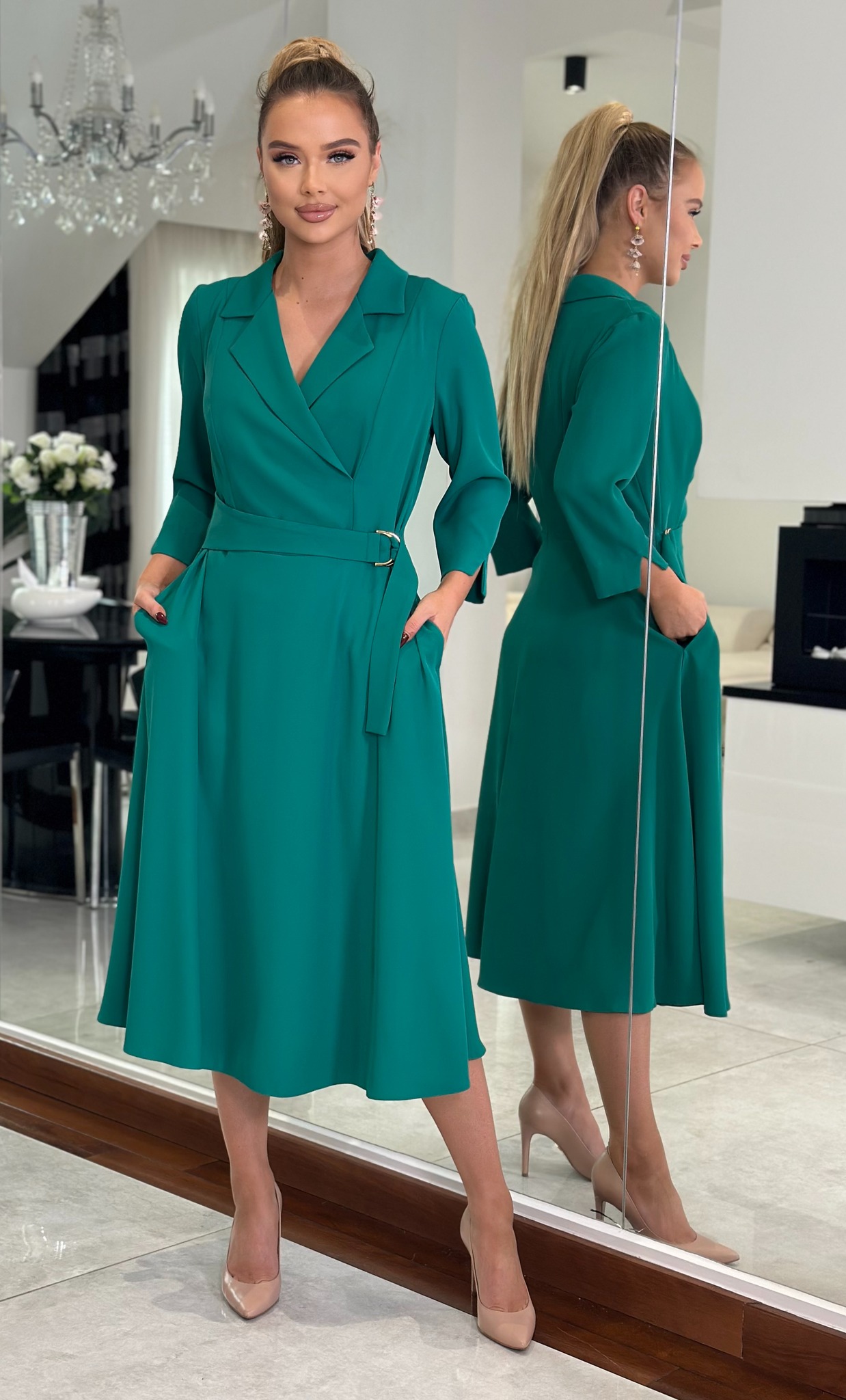 Elegantní šaty LARA v midi délce zelené
