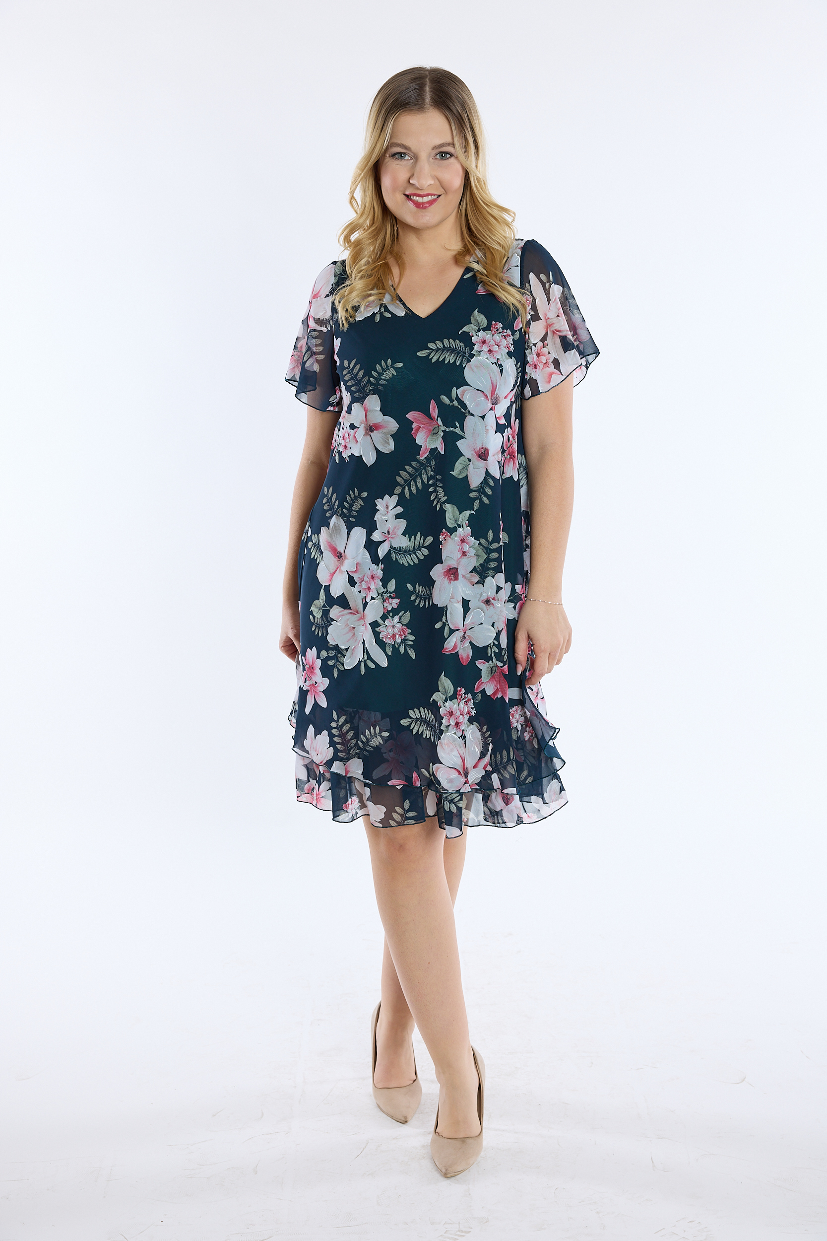Šifonové PLUS SIZE šaty EVA temně zelené