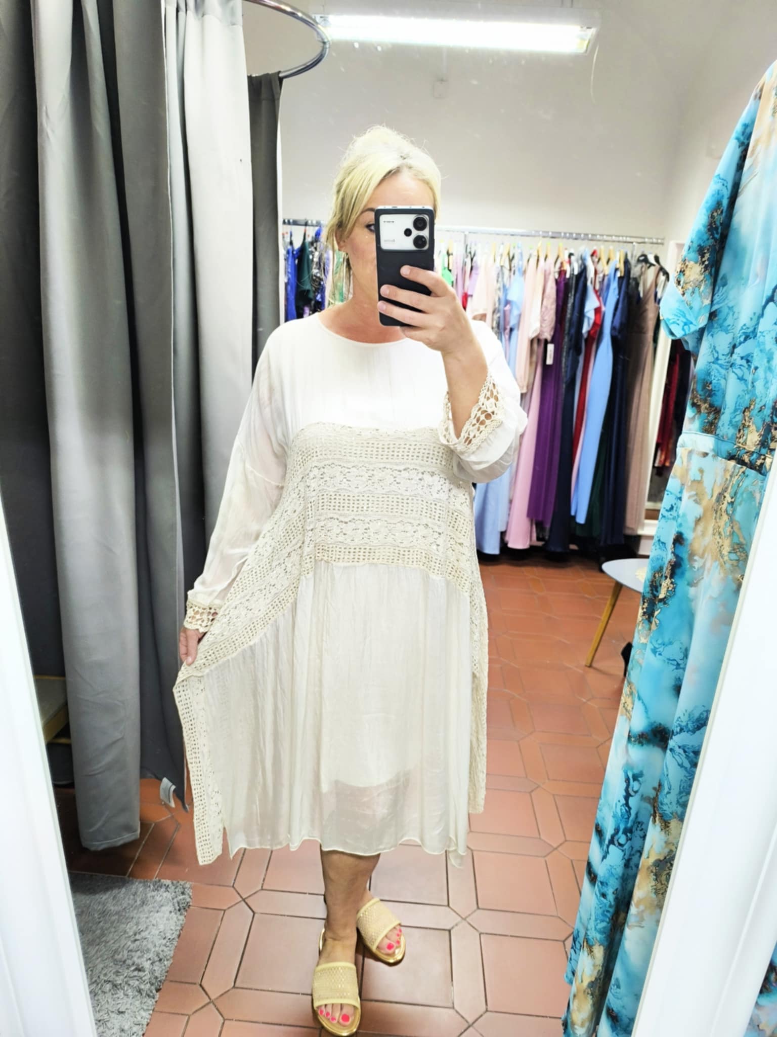 Boho šaty hedvábné béžové