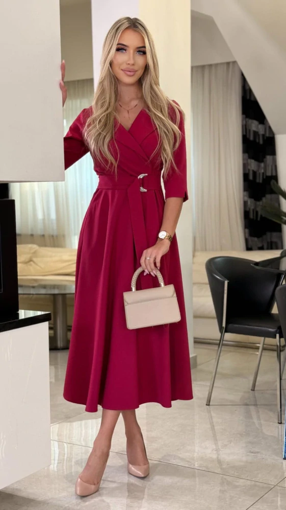 Elegantní šaty LARA v midi délce vínové