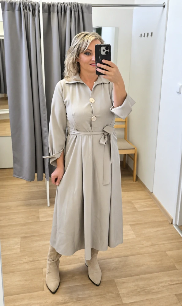 Dámské košilové šaty s páskem a zlatými knoflíky