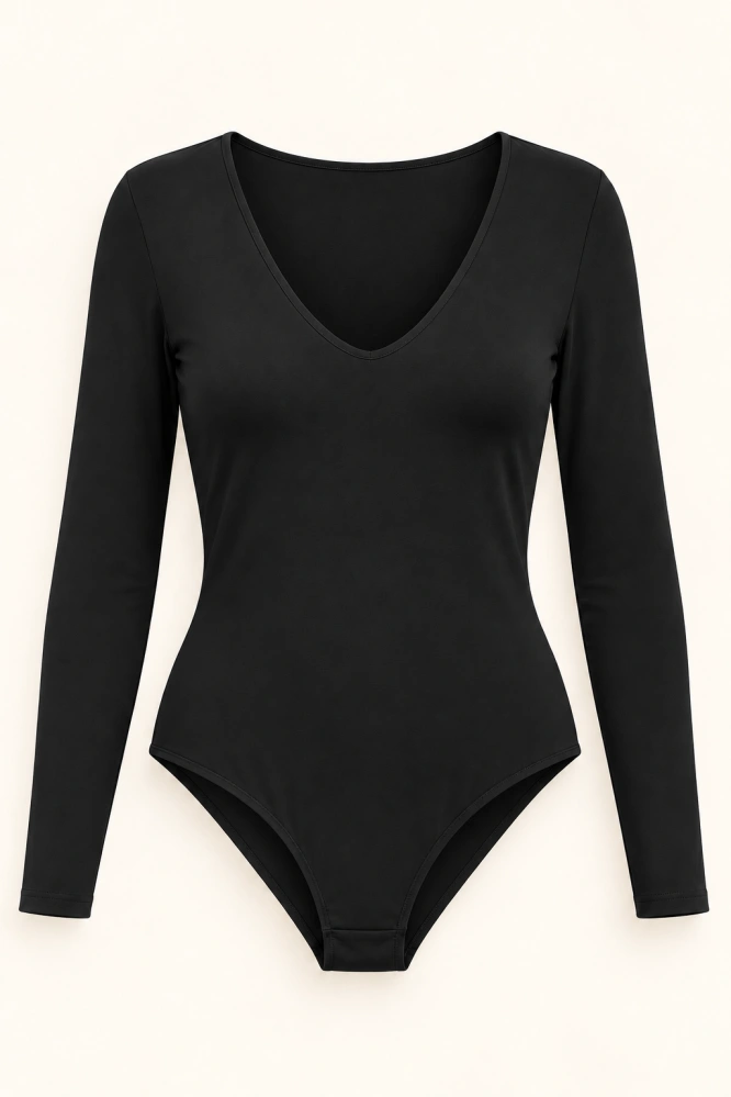 Černé dámské body PLUS SIZE s výstřihem do V