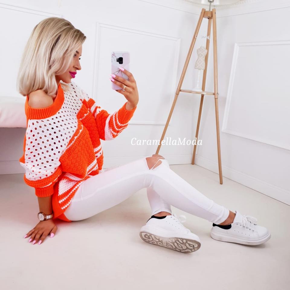 Dámský svetr oversize neon oranžový