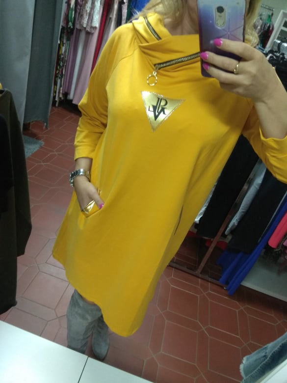 Dámské šaty/tunika PLUS SIZE hořčicová