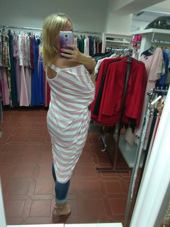 Bavlněné PLUS SIZE šaty proužek bílá/pudrová