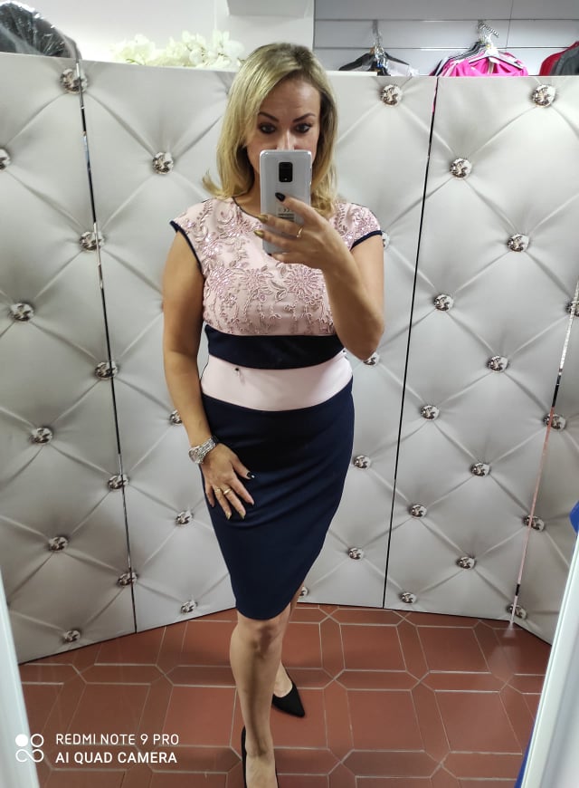 Elegantní šaty BIALETTI tmavěmodré s pudrovou