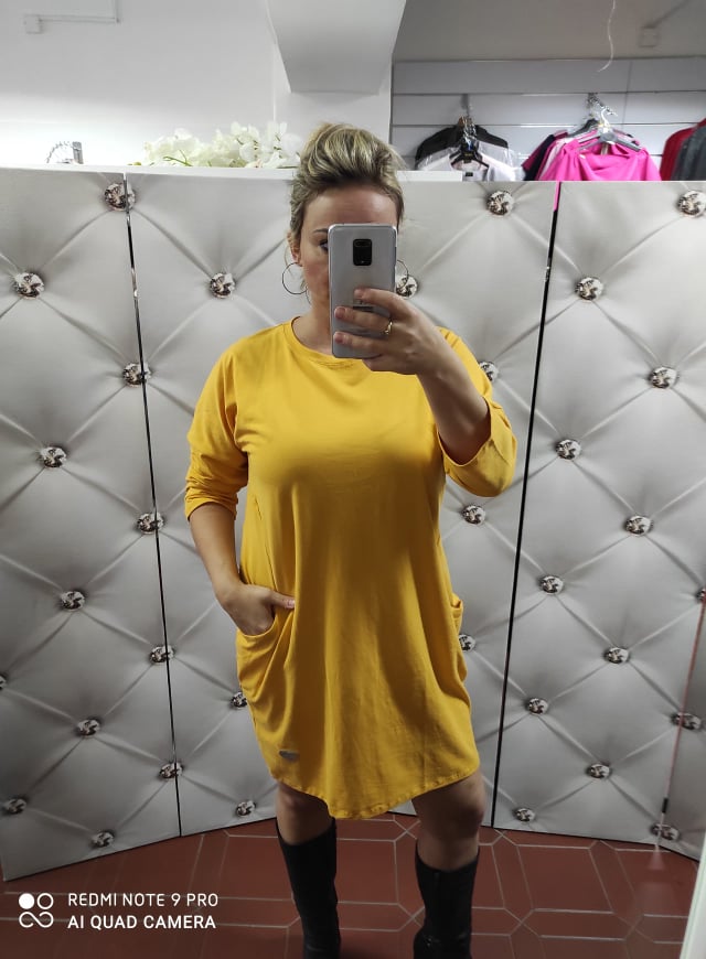Dámské bavlněné PLUS SIZE šaty hořčicové