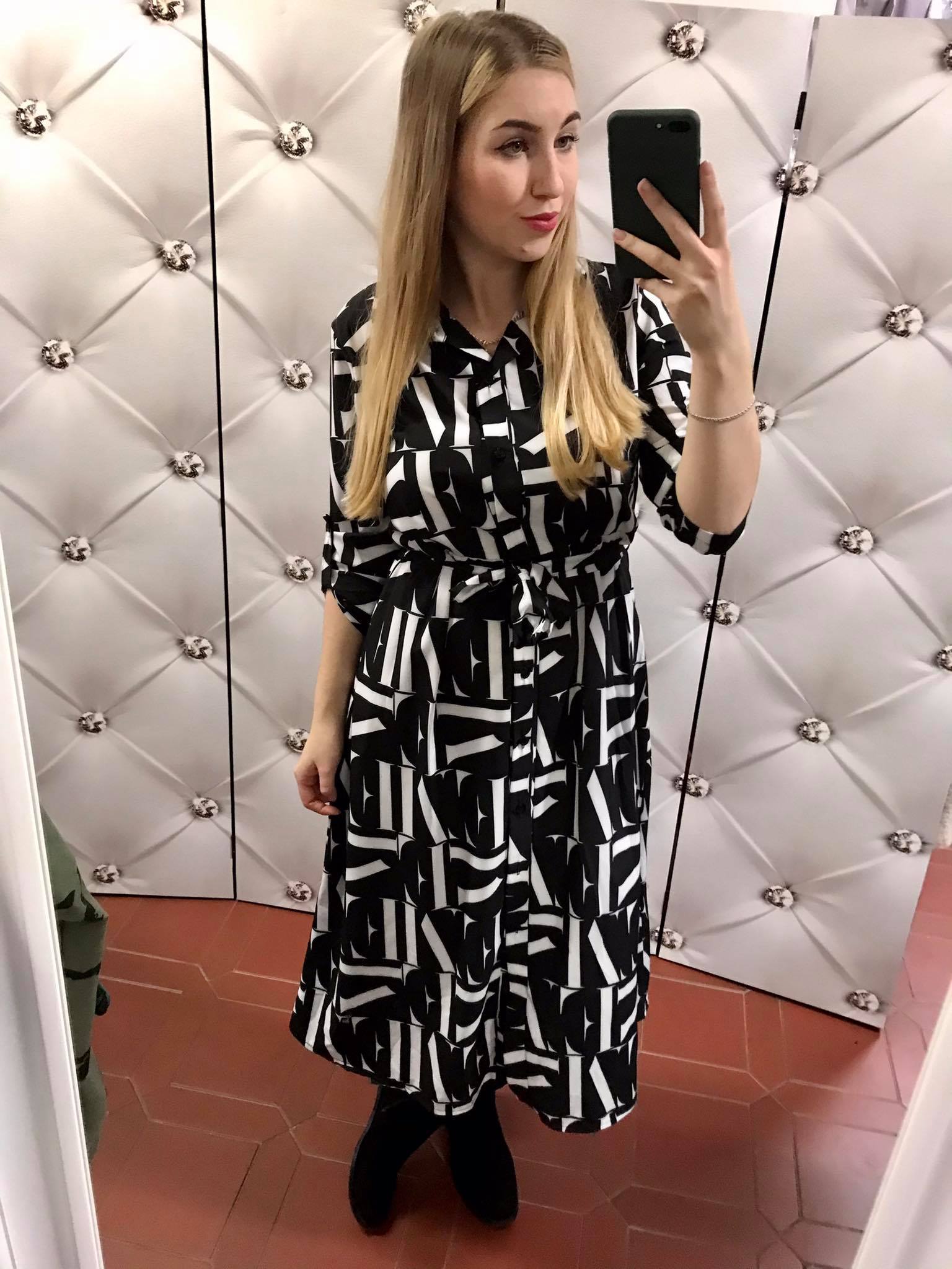 Dámské košilové midi šaty černobílé