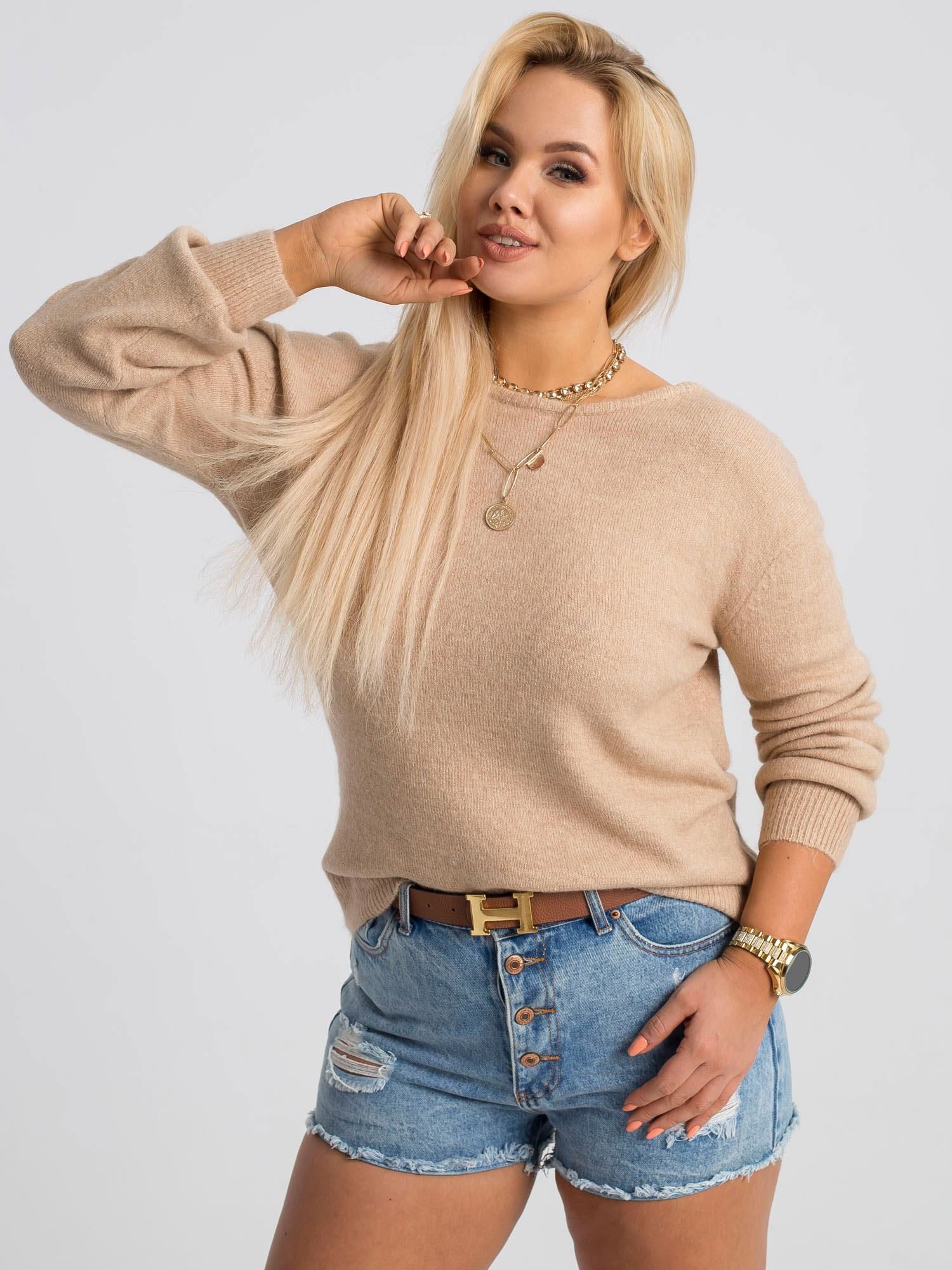 Dámský chlupatkový oversize svetřík kapučíno