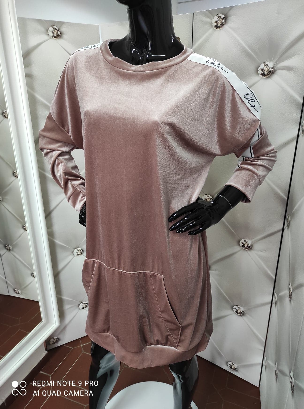 PLUS SIZE velurové šaty/tunika pudrové