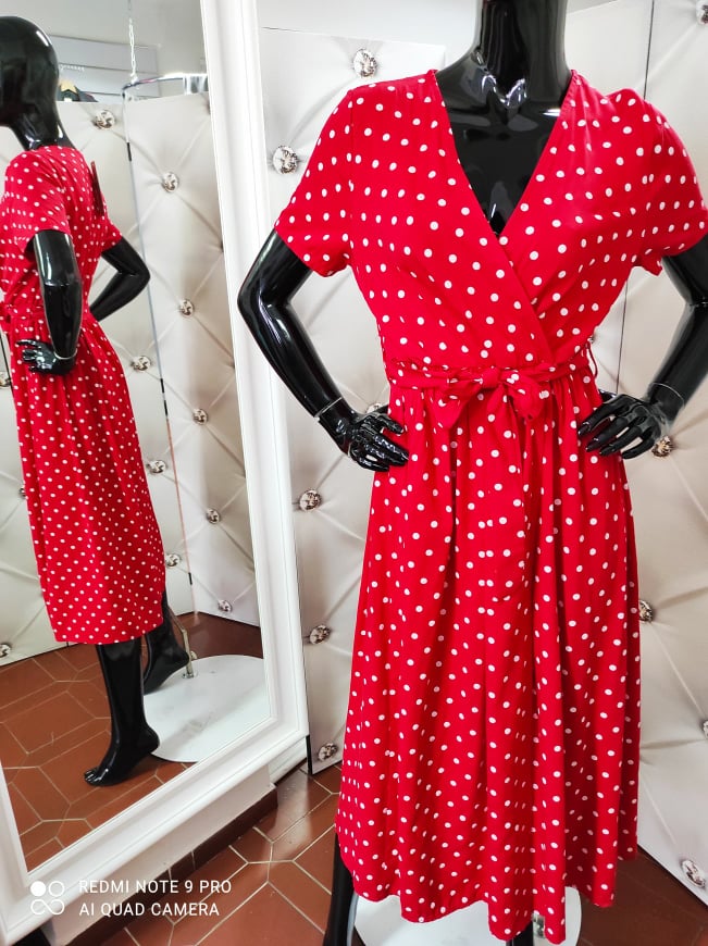 Dámské midi šaty puntíkované červené