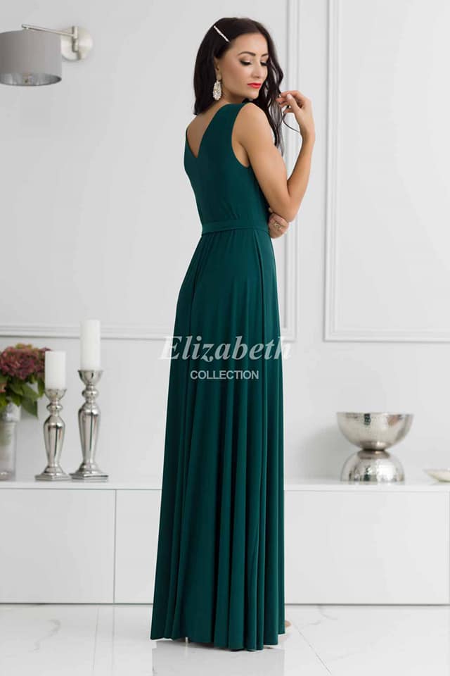 Dlouhé šaty s rozparkem SALMA lahvově zelené