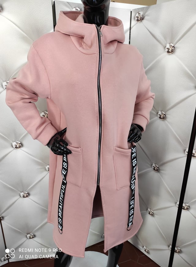 Hřejivá OVERSIZE mikinobunda pudrová
