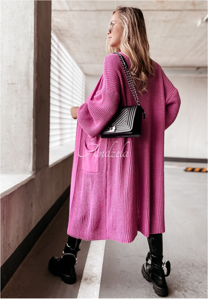 Dlouhý OVERSIZE kardigan růžovofialový