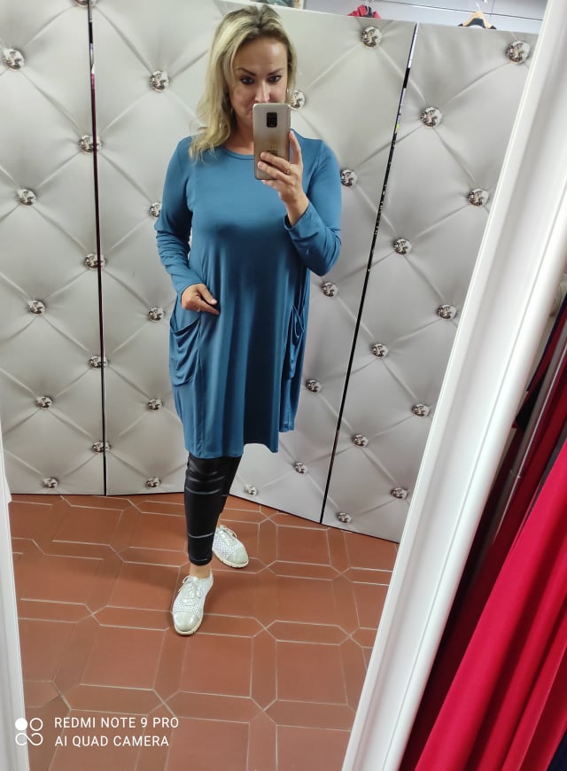 OVERSIZE elastické šaty modrozelené