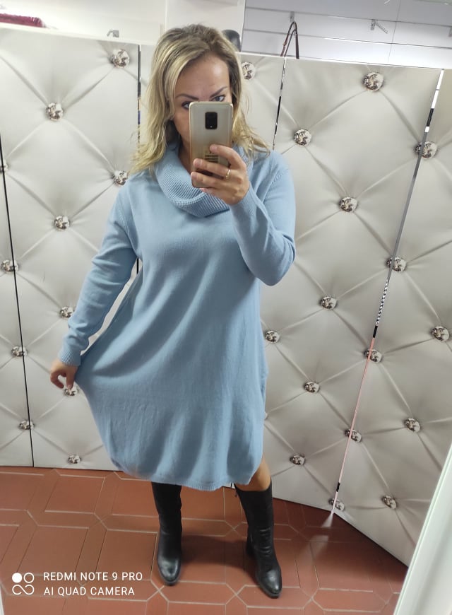 Úpletové OVERSIZE šaty rolákové modrošedé
