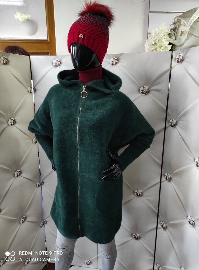 Hřejivá kabátová bunda z alpaky zelená