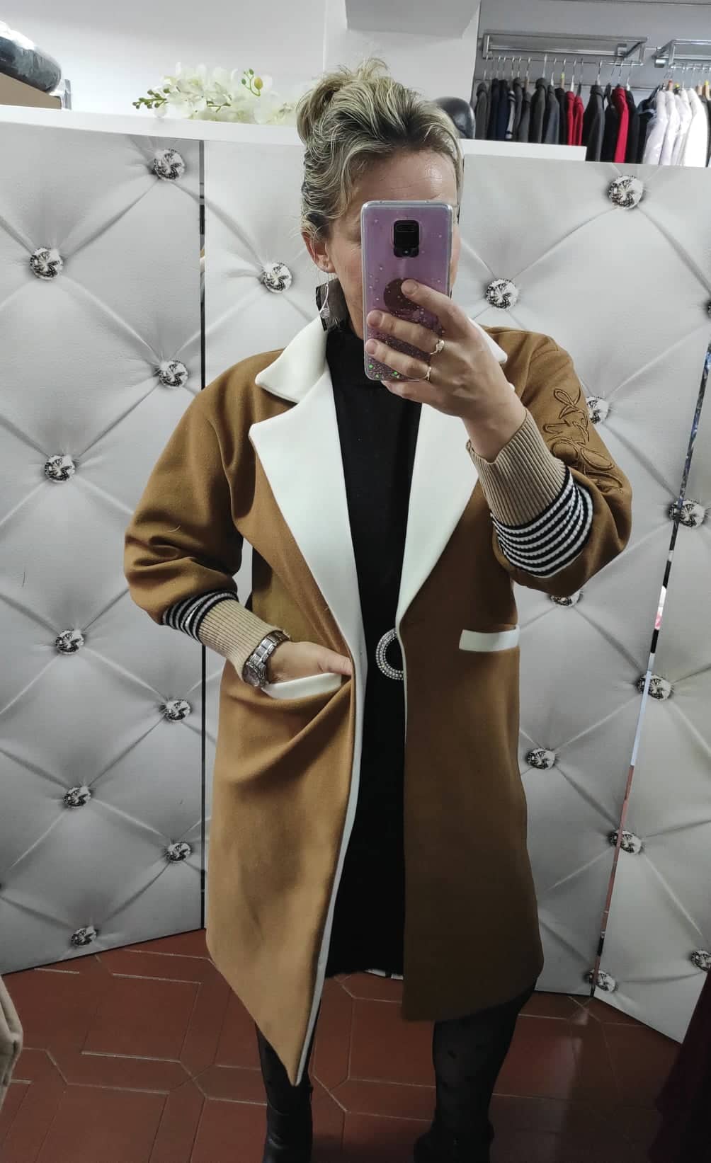 Dámský oversize stylový kabát kapučíno