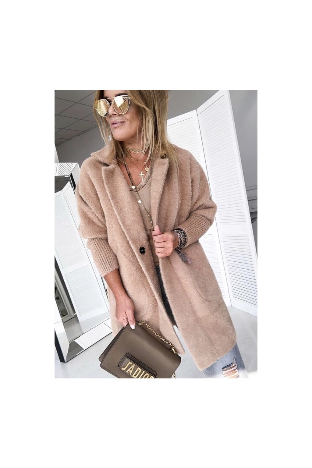 Dámský oversize kabát Alpaka camel