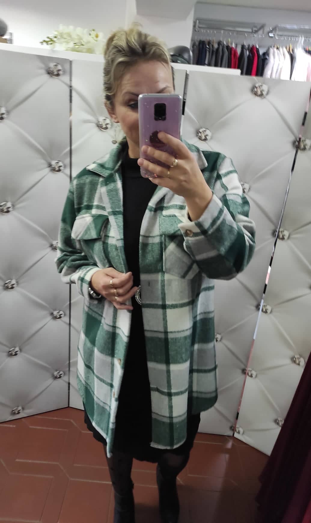 Dámský károvaný kabát zelený