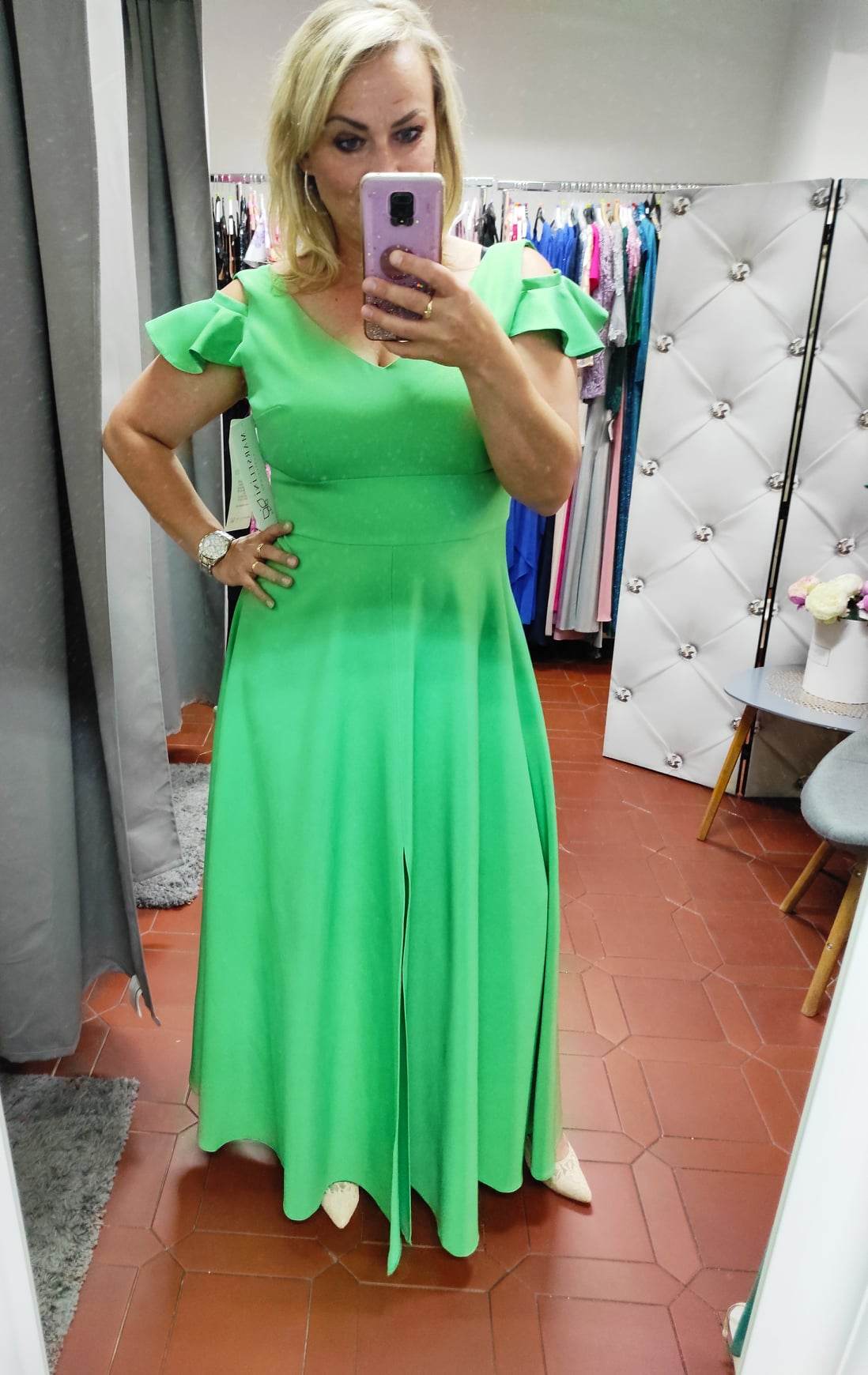 Dlouhé šaty MARSELINI 2174 zelené třpytivé