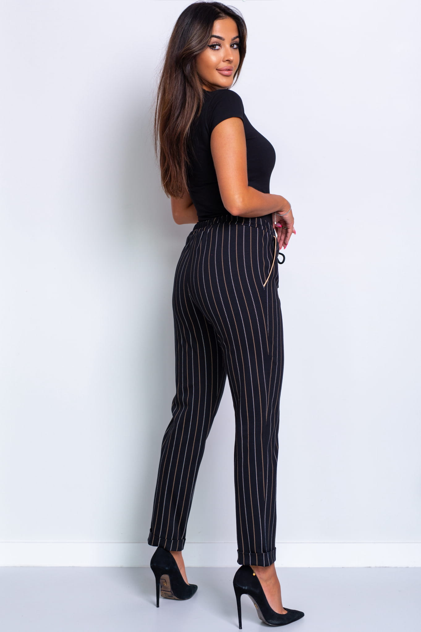 Dámské sportovně elegantní kalhoty Margo černé s proužkem