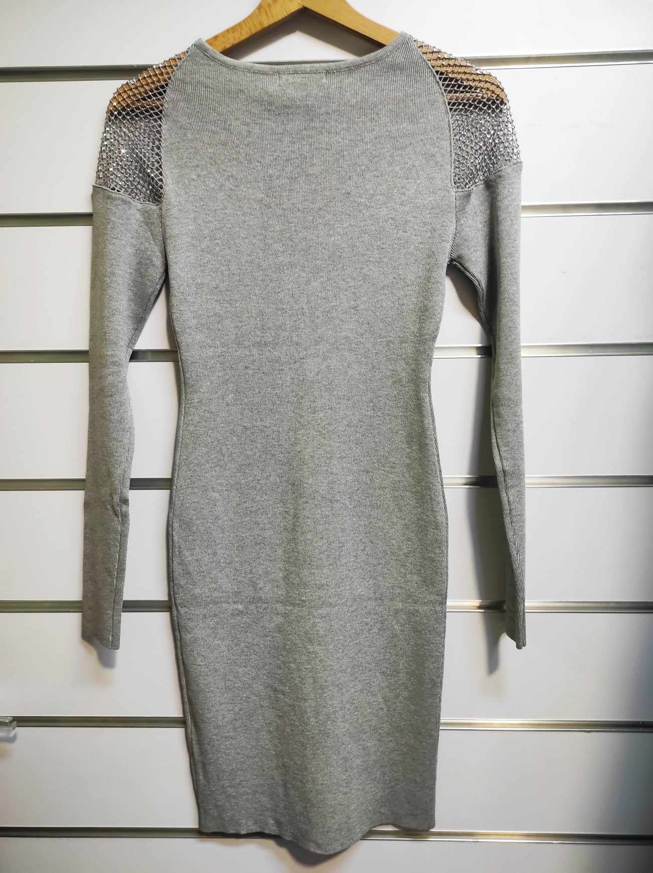 Dámské úpletové šaty bodycon šedé s kamínky