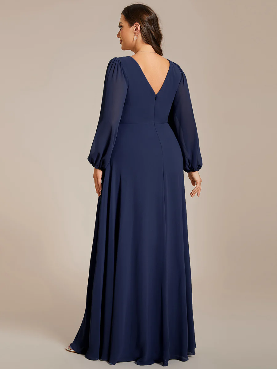 Dlouhé šifonové PLUS SIZE šaty MARIBOR tmavě modré