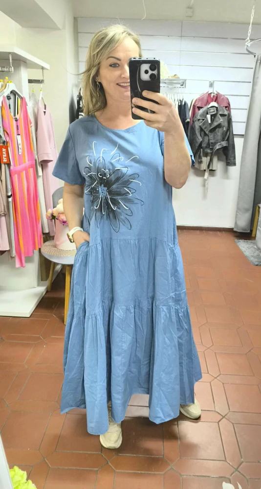 Dlouhé bavlněné PLUS SIZE šaty modré