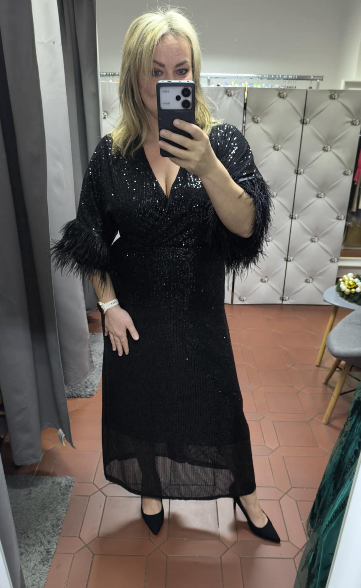 Dlouhé flitrové PLUS SIZE šaty RADKA černé