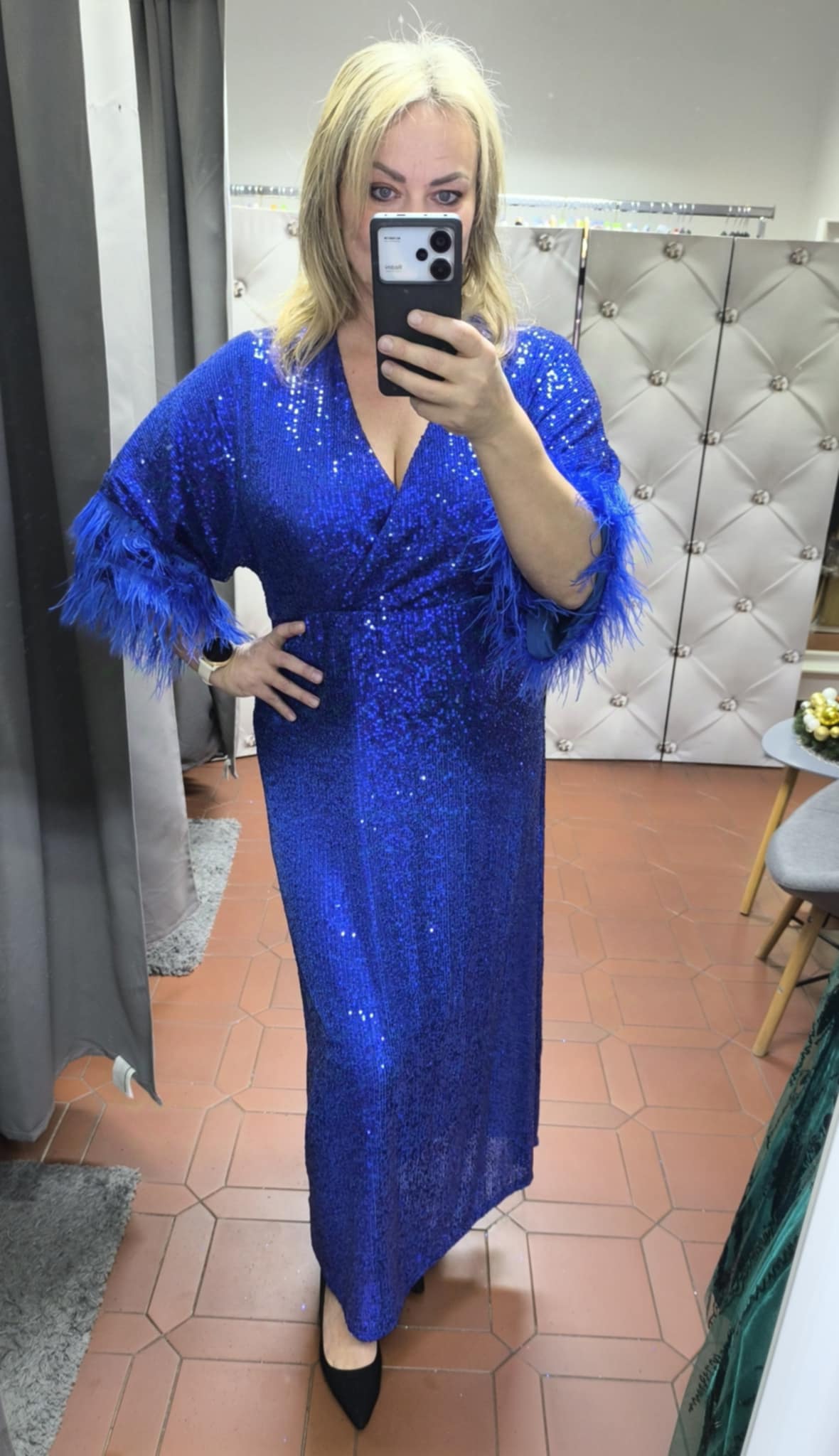 Dlouhé flitrové PLUS SIZE šaty RADKA modré
