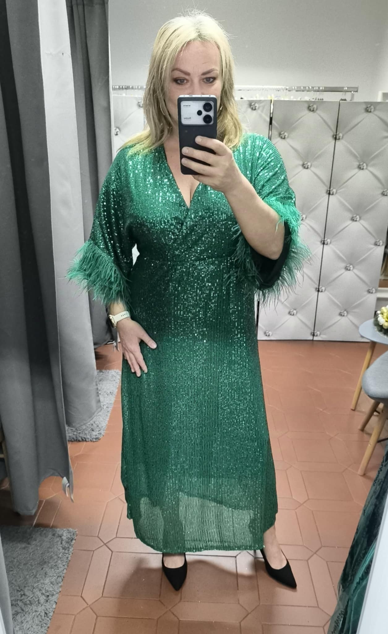 Dlouhé flitrové PLUS SIZE šaty RADKA zelené