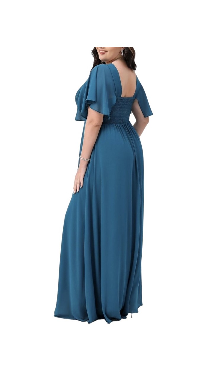 Dlouhé šifonové PLUS SIZE šaty LISA tyrkysové