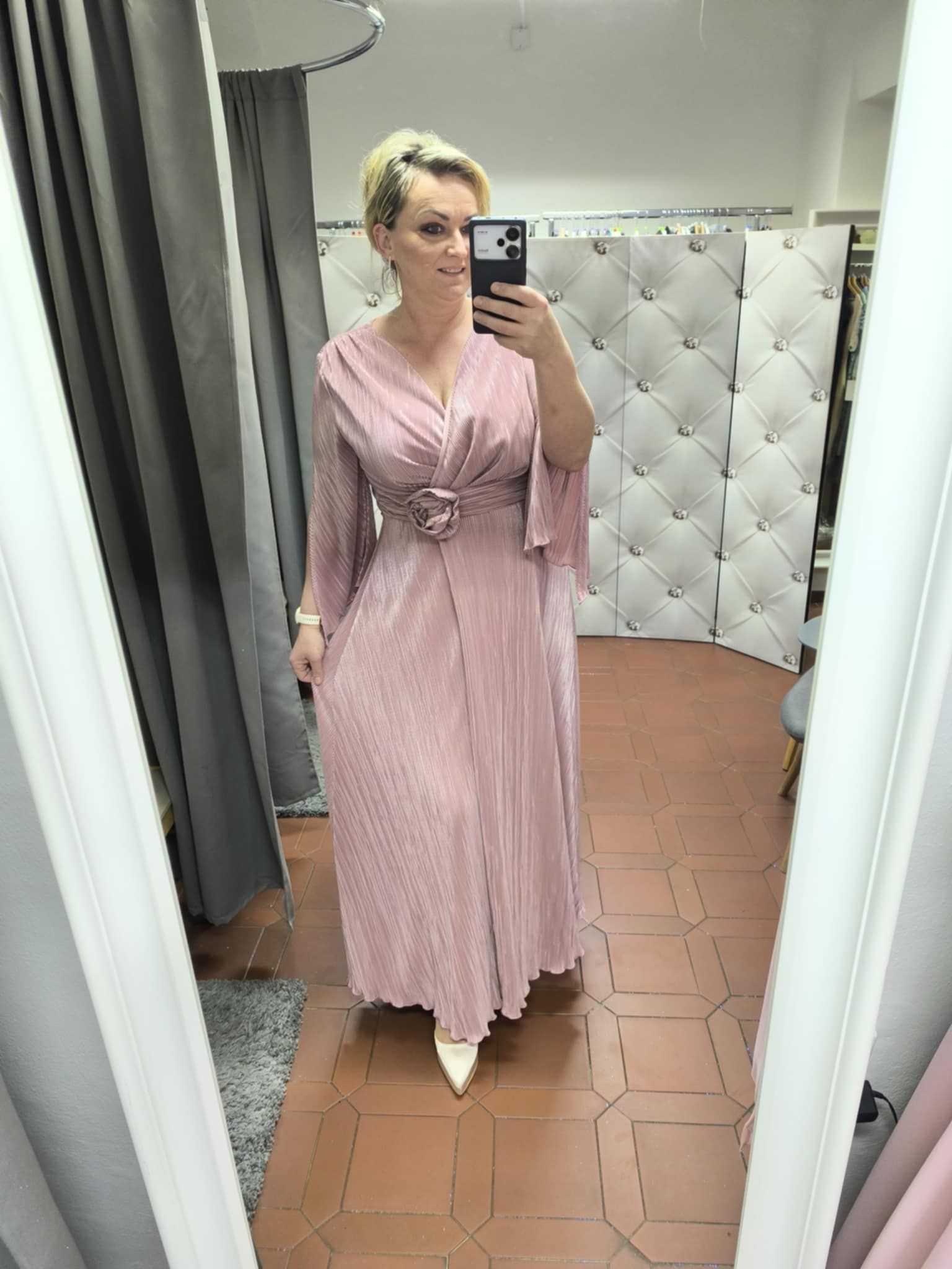 Dlouhé luxusní šaty ZOJA růžové lesklé